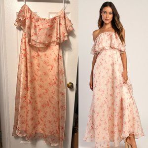 Lulu's Sweet Passion Blush Pink Floral Print Organza Maxi Dress Strapless